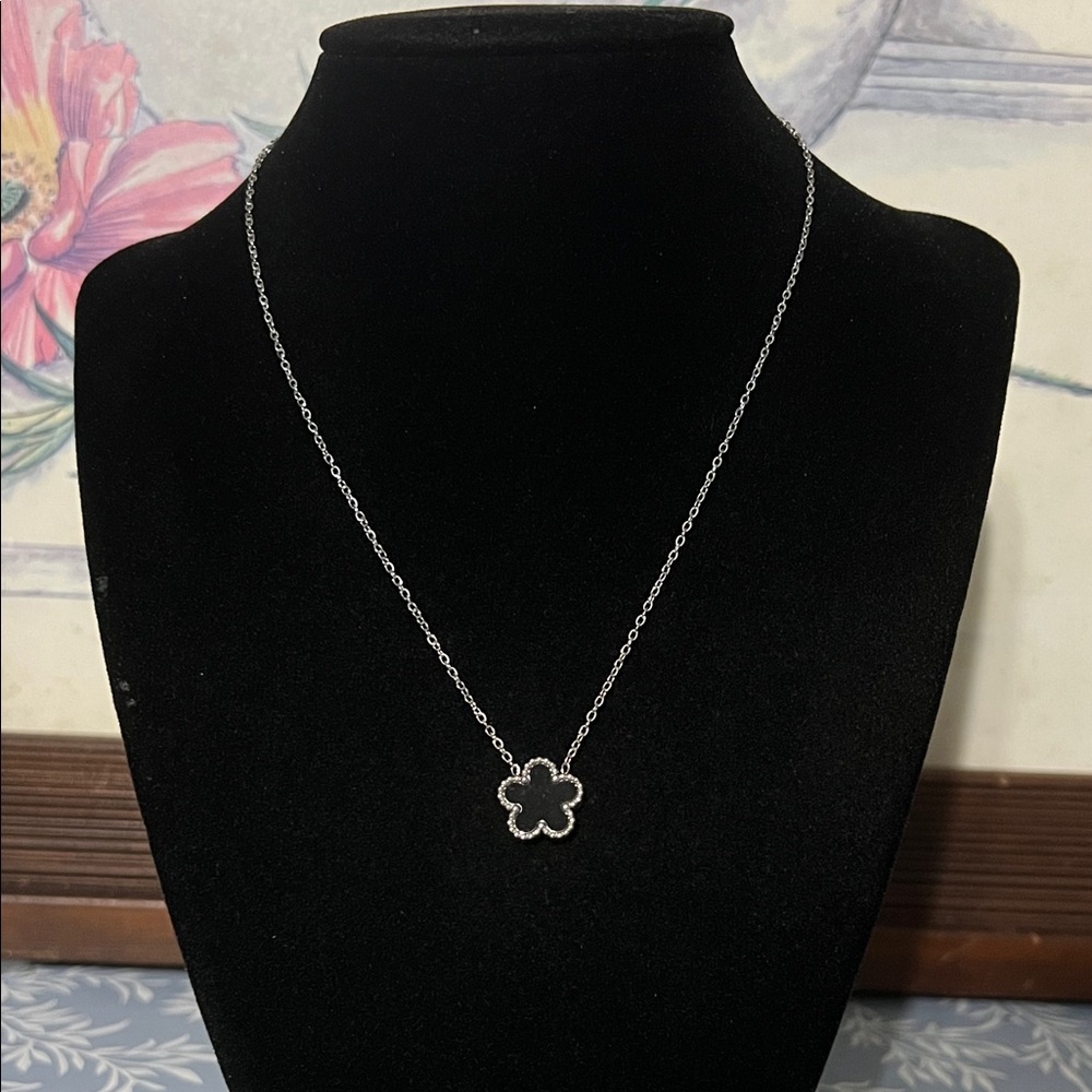Stainless Steel Black Flower Necklace